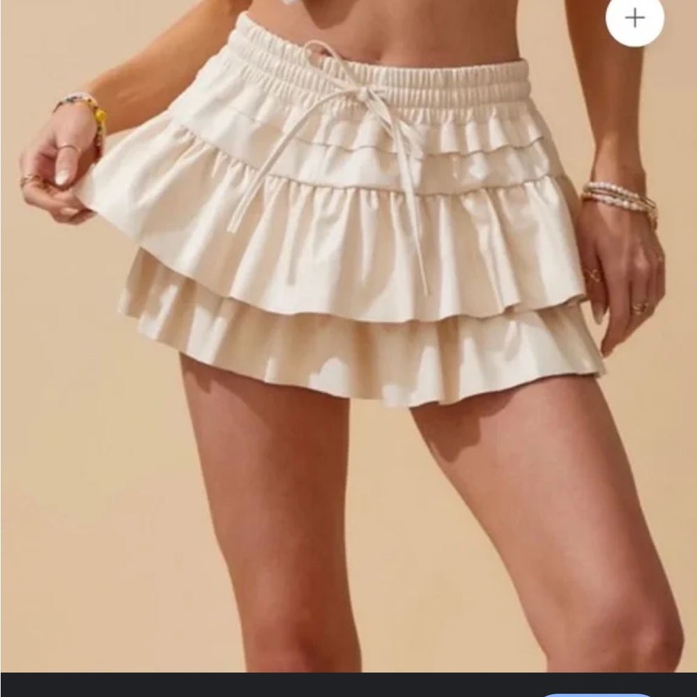 Cream Ruffled Mini Skort
